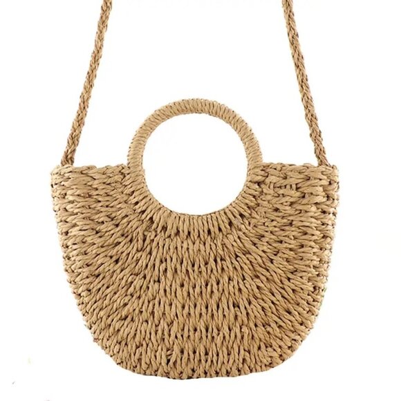 VINTAGE Woven Straw Crossbody Bag (COLOR: KHAKI) - Picture 1 of 8